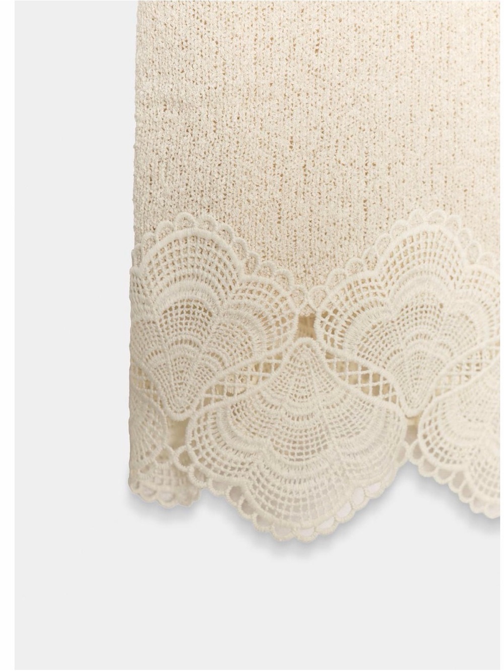 NWT Zara Sand / Cream Midi Knit Skirt with Lace Crochet Trim Size Large 8779/161 - Picture 4 of 7